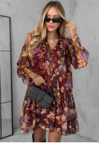 Kwiecista Kleid z wiązaniem i falbankami Rusty Rose Burgunderrot