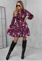 Koszulowa Kleid z wiskozy z falbanką w kwiaty Call My Name Beerenfarben