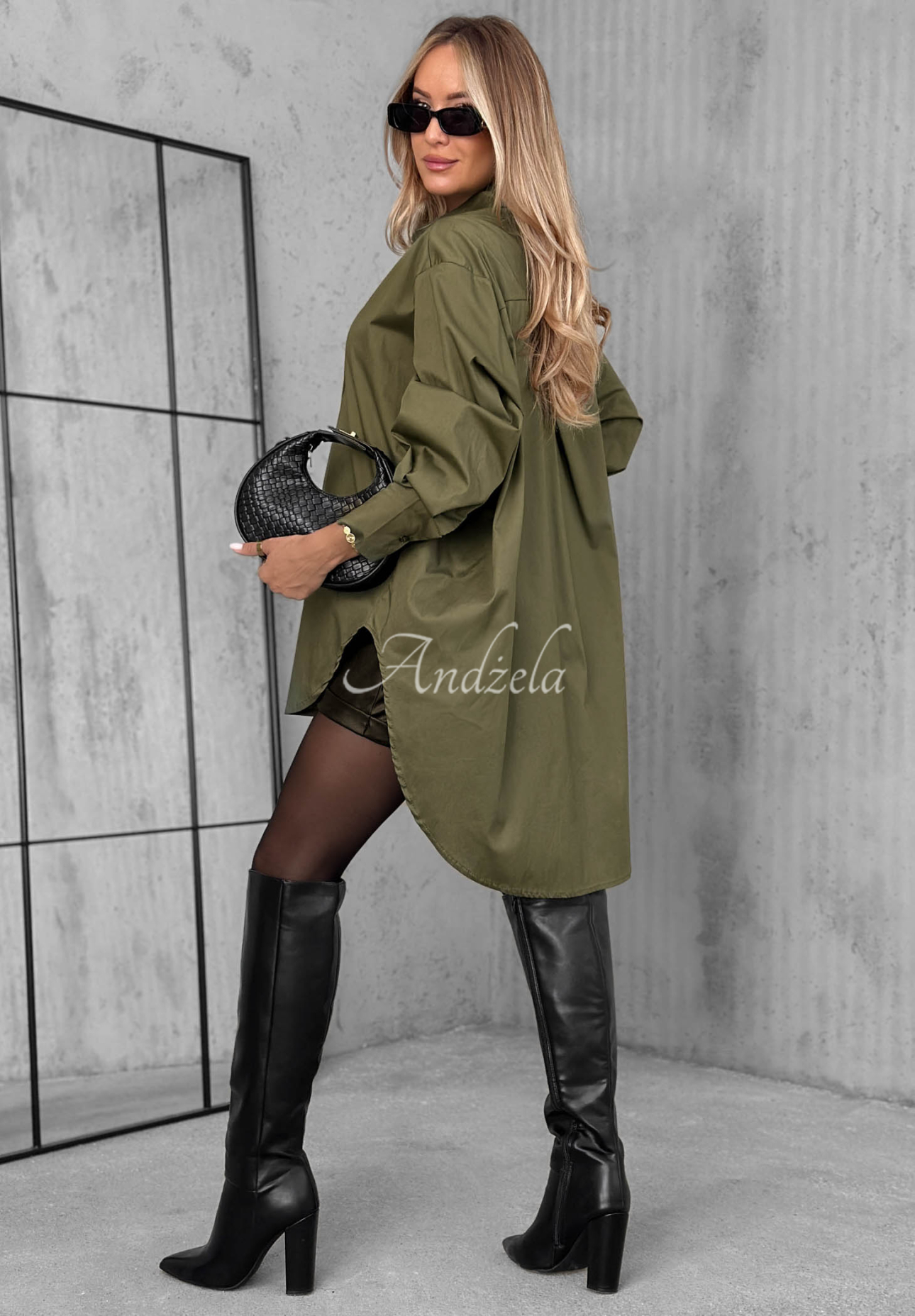 Asymmetrisches Baumwollhemd mit Kragen Soft Darlig Khaki