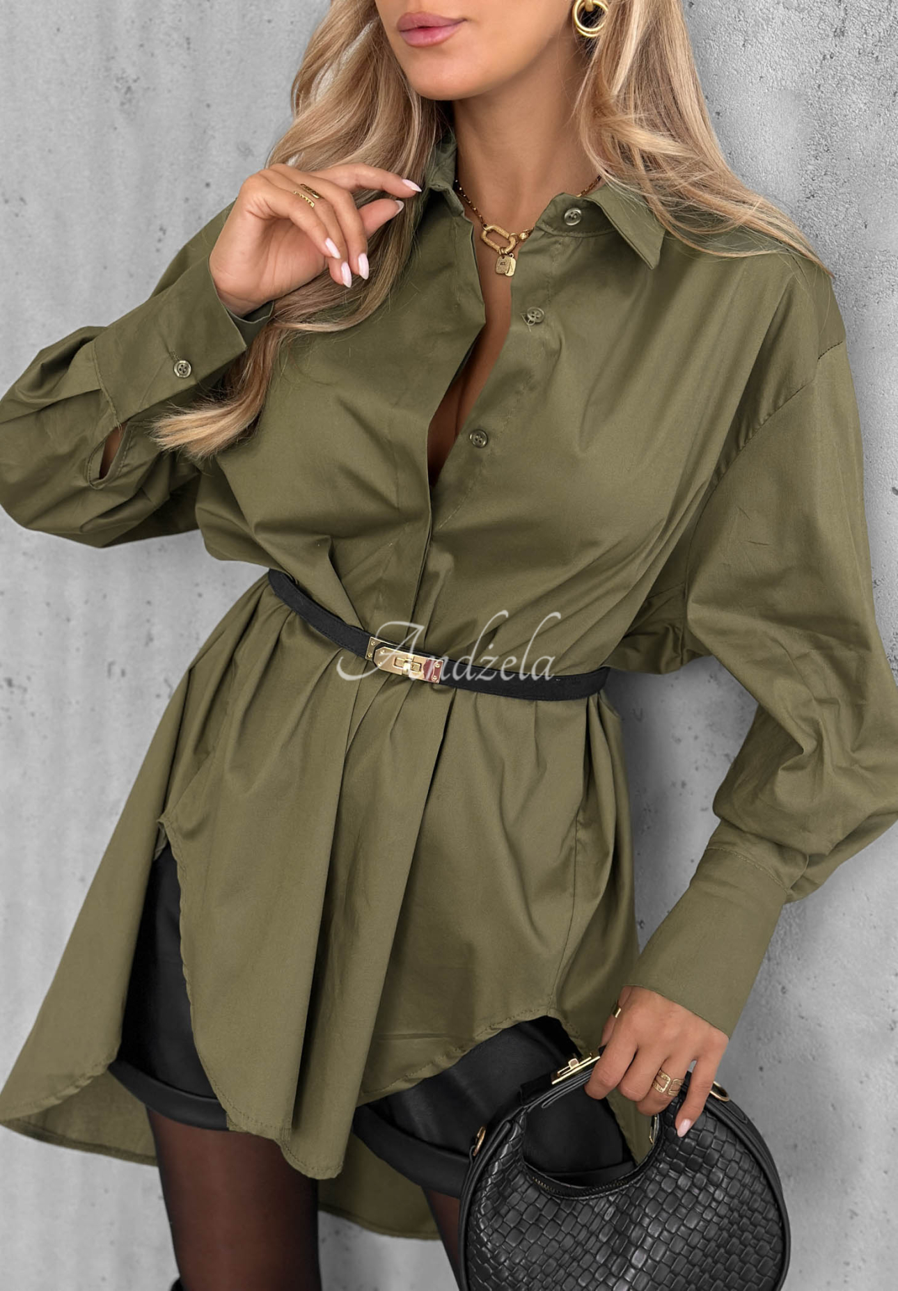 Asymmetrisches Baumwollhemd mit Kragen Soft Darlig Khaki
