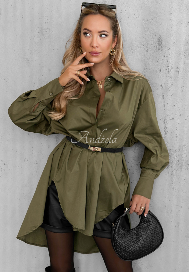 Asymmetrisches Baumwollhemd mit Kragen Soft Darlig Khaki