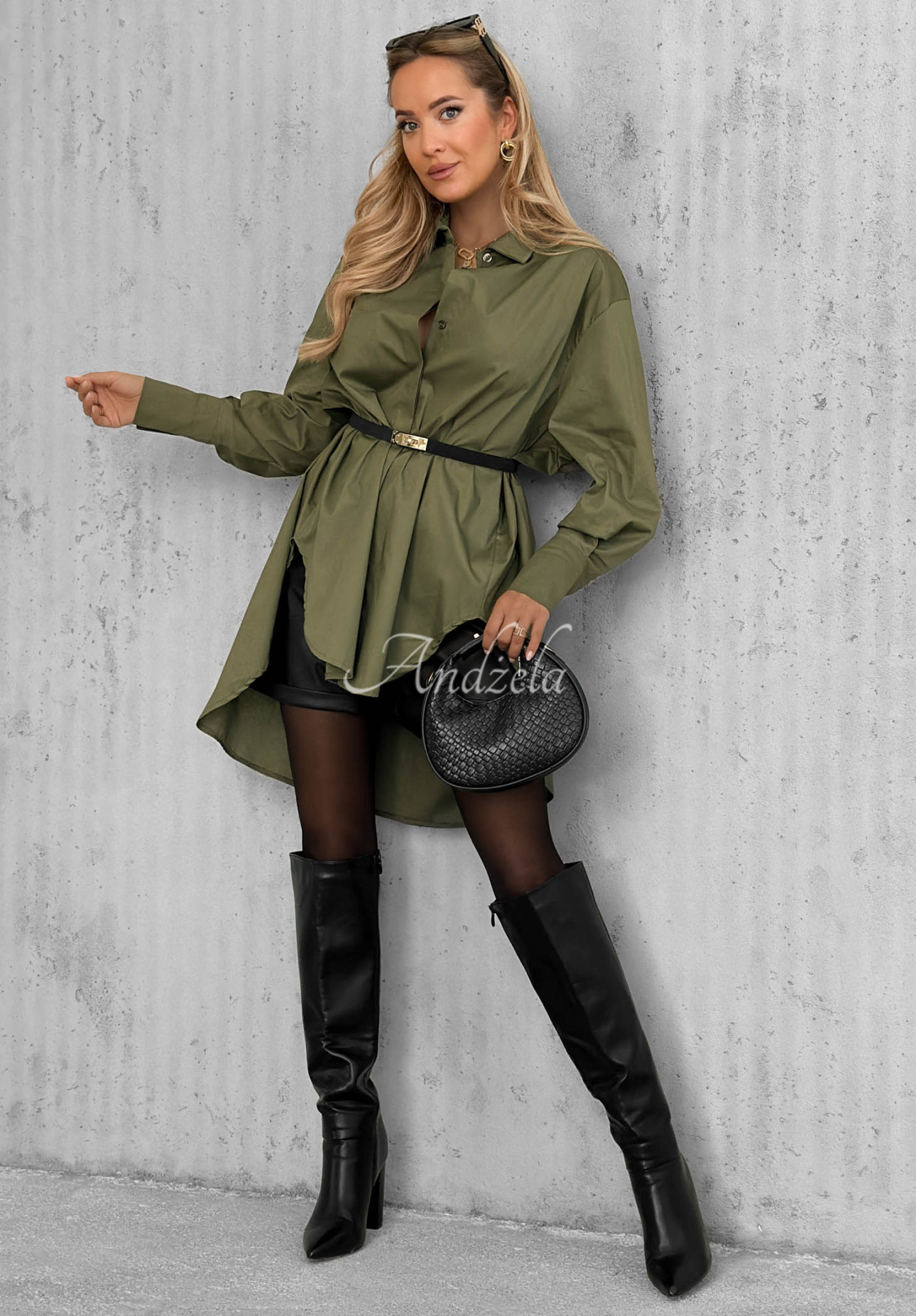 Asymmetrisches Baumwollhemd mit Kragen Soft Darlig Khaki