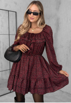 Kleid mini z falbankami w panterkę Soft Autumn Burgunderrot