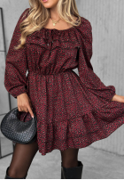 Kleid mini z falbankami w panterkę Soft Autumn Burgunderrot