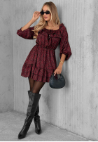 Kleid mini z falbankami w panterkę Soft Autumn Burgunderrot