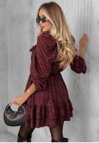 Kleid mini z falbankami w panterkę Soft Autumn Burgunderrot