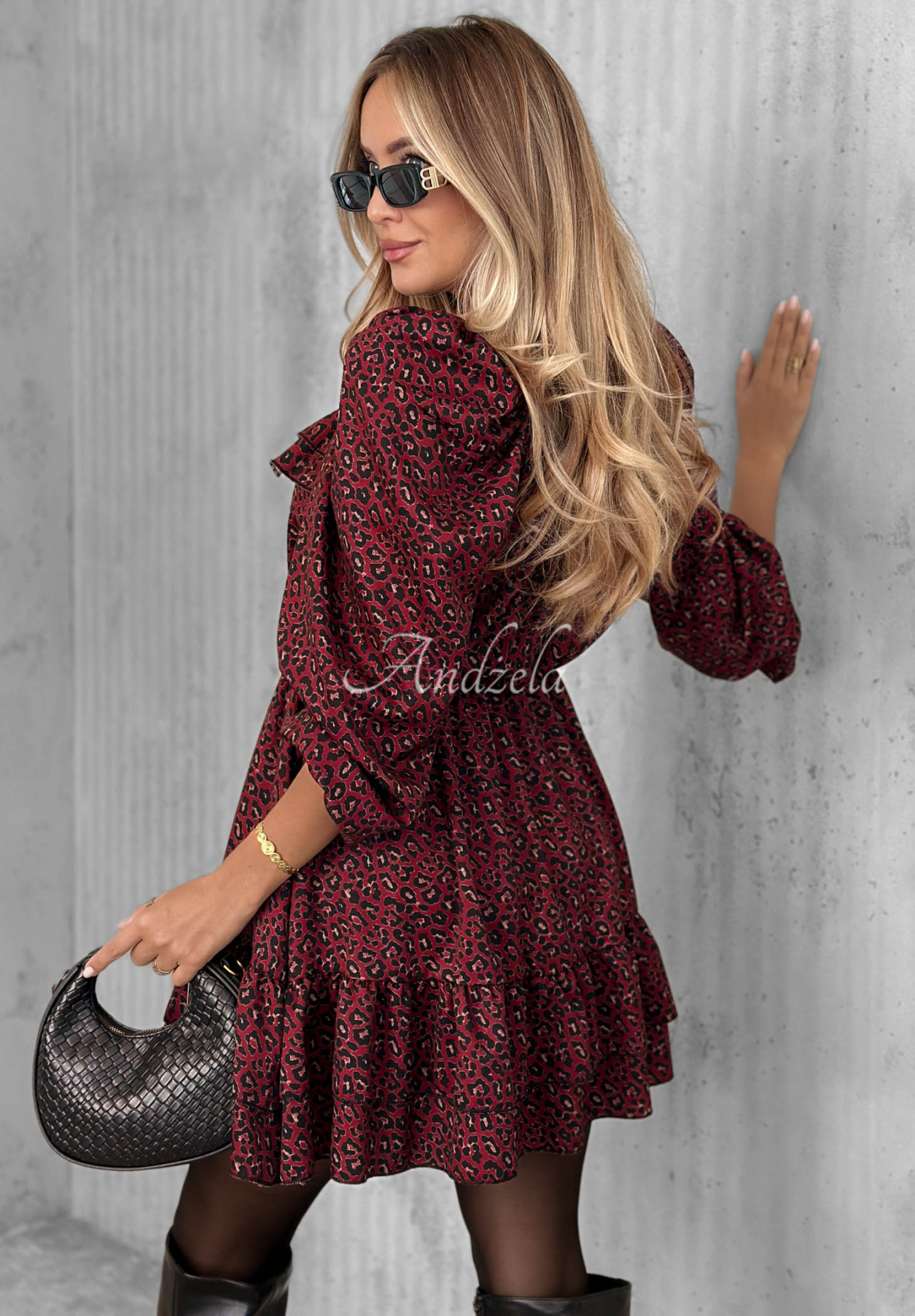 Viskose-Kleid mit Rüschen und Leopardenmuster Soft Autumn Beerenfarben