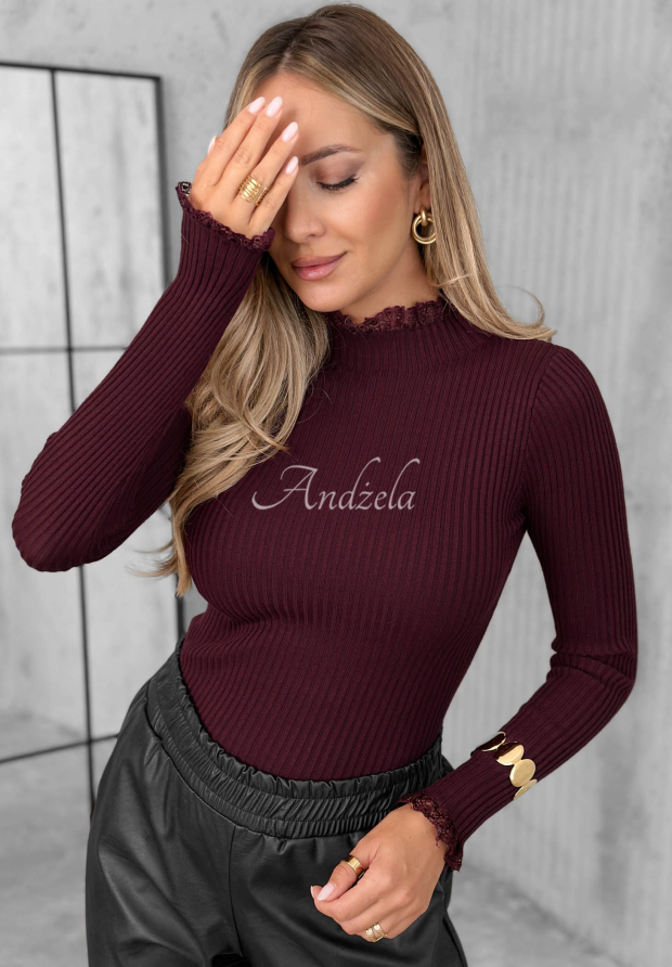Gerippter Viskose-Pullover mit Spitze Subtle Mist Beerenfarben