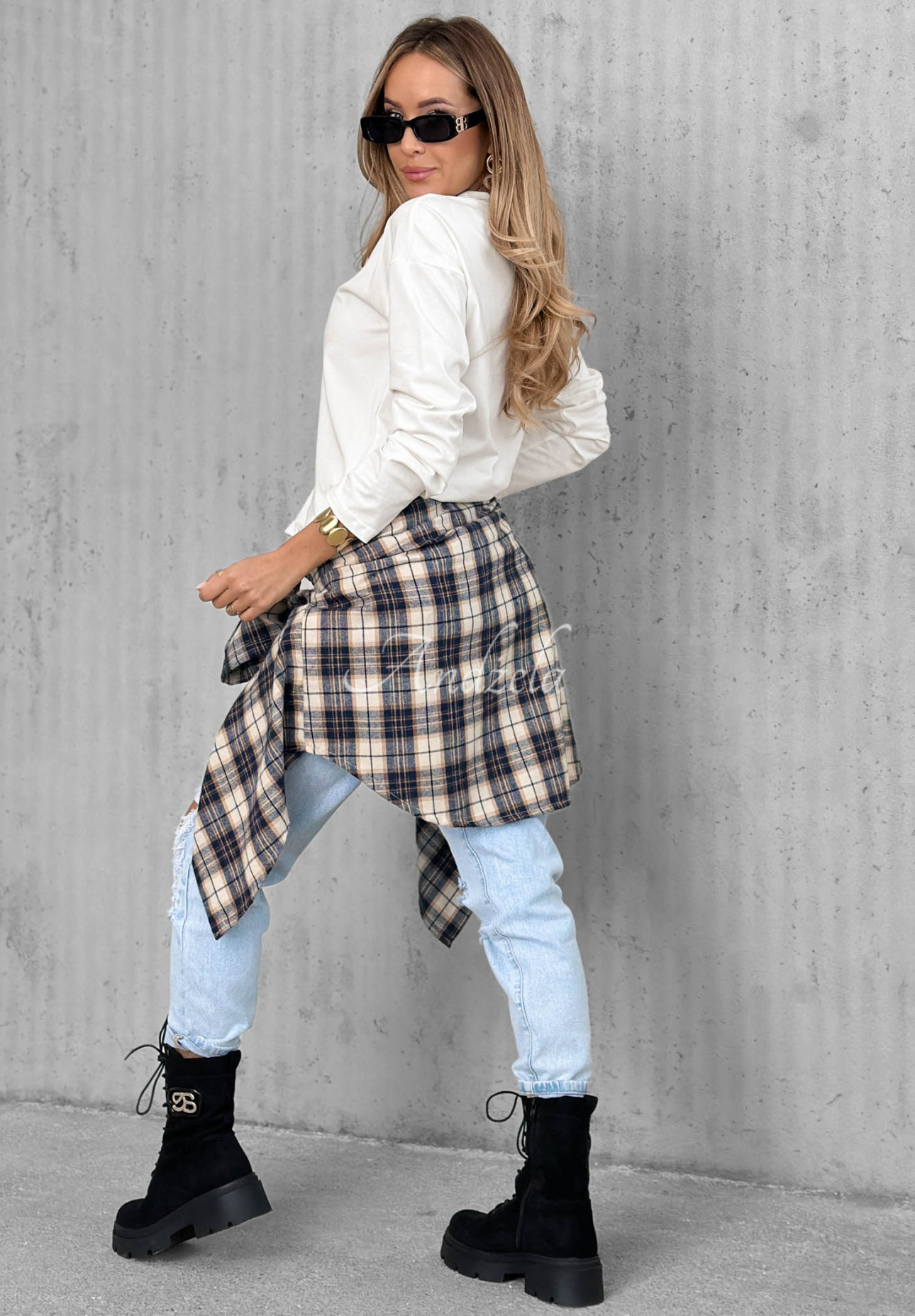 Baumwollbluse mit langen Ärmeln Simple Chic Ecru