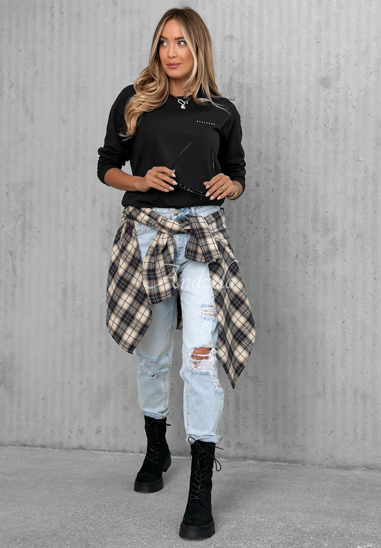 Baumwollbluse mit langen Ärmeln Simple Chic Schwarz