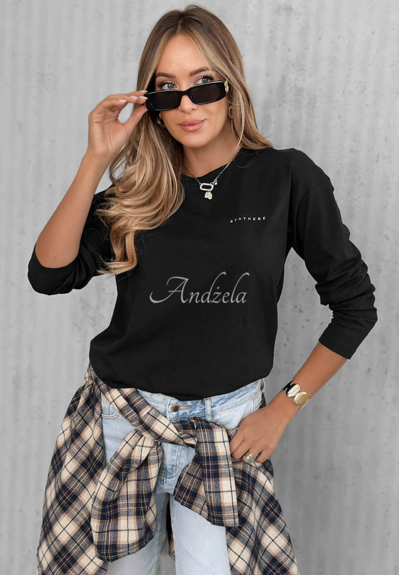 Baumwollbluse mit langen Ärmeln Simple Chic Schwarz