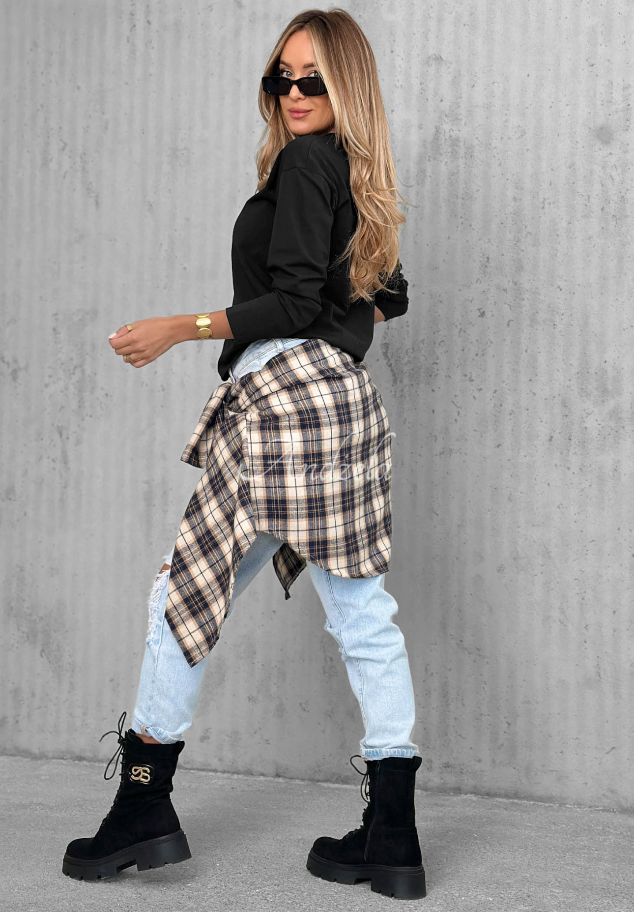 Baumwollbluse mit langen Ärmeln Simple Chic Schwarz
