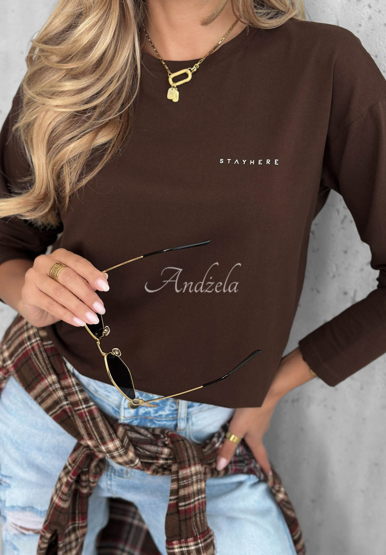 Baumwollbluse mit langen Ärmeln Simple Chic Schokoladenbraun