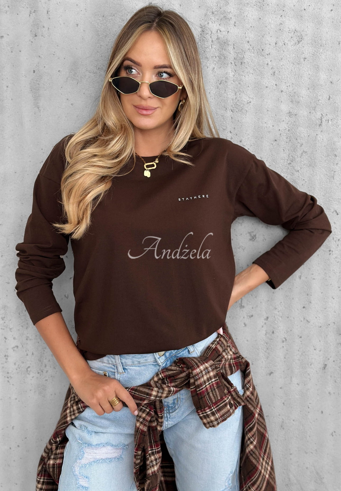 Baumwollbluse mit langen Ärmeln Simple Chic Schokoladenbraun