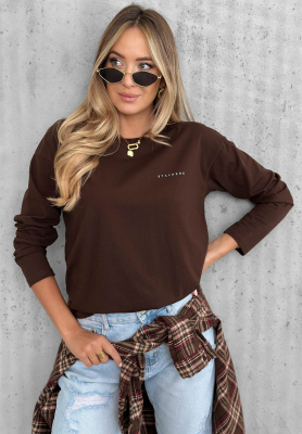Baumwollbluse mit langen Ärmeln Simple Chic Schokoladenbraun