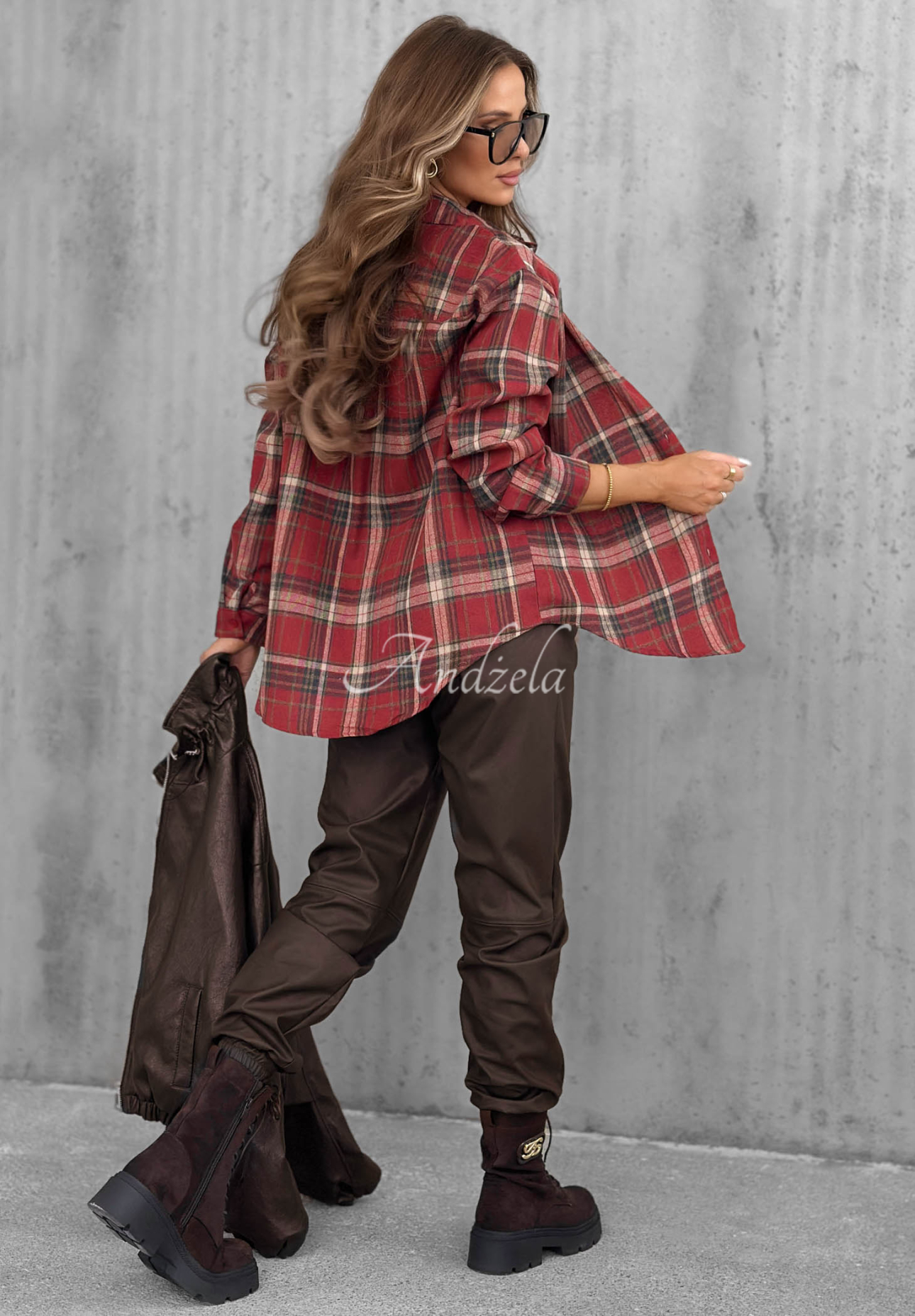 Kariertes Baumwollhemd mit Herz Cinnamon Dream Rot