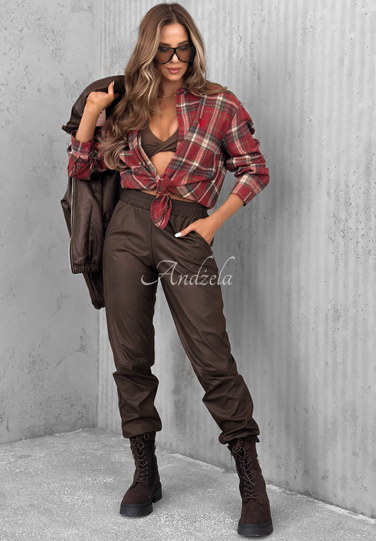 Kariertes Baumwollhemd mit Herz Cinnamon Dream Rot