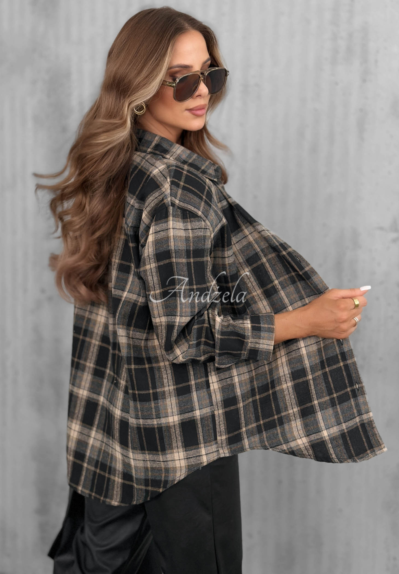 Kariertes Baumwollhemd mit Herz Cinnamon Dream Schwarz