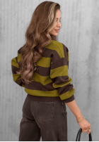 Pullover z kołnierzem w paski Warm Stories czekoladowo-Grün