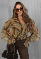 Hemd z falbankami w paski Soft Allure oliwkowo-Camel