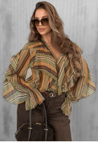 Hemd z falbankami w paski Soft Allure oliwkowo-Camel