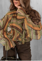 Hemd z falbankami w paski Soft Allure oliwkowo-Camel