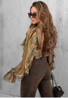 Hemd z falbankami w paski Soft Allure oliwkowo-Camel