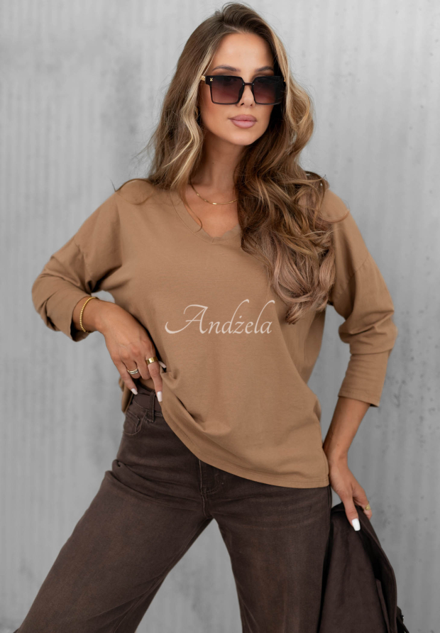 Langarmbluse aus Baumwolle mit V-Ausschnitt Daily Style Camel