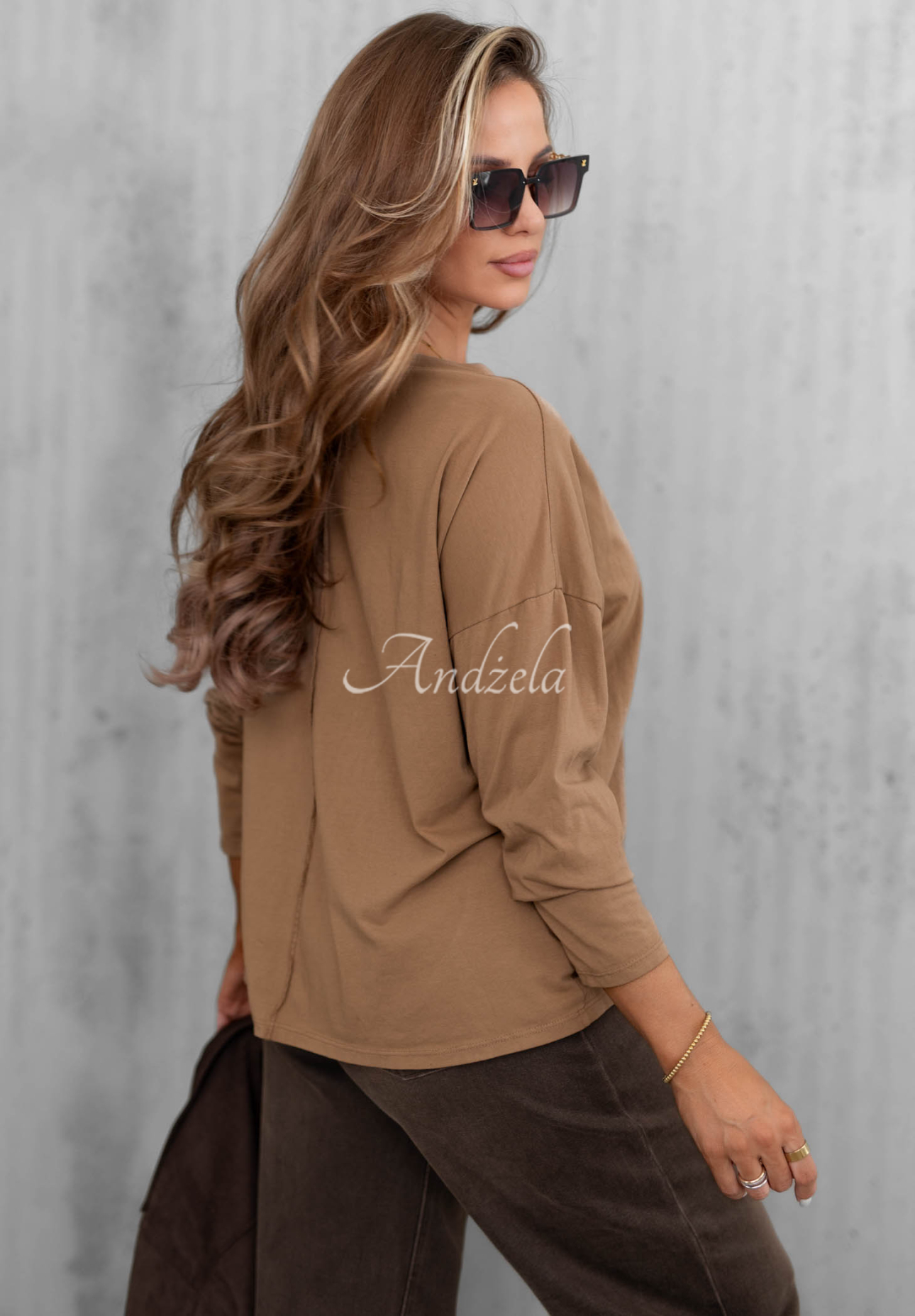 Langarmbluse aus Baumwolle mit V-Ausschnitt Daily Style Camel