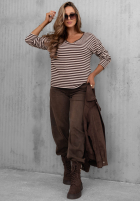 Bluse longsleeve z dekoltem w paski Lovely Autumn Beige-Schokoladenbraun