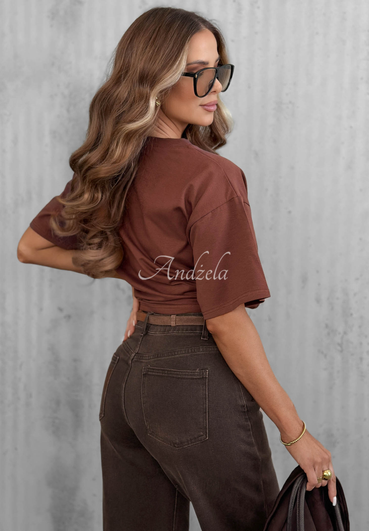 Baumwoll-T-Shirt mit Aufdruck Flower Memory Schokoladenbraun