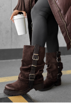 zamszowe Stiefel z klamrami Modern Way Schokoladenbraun