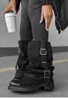 zamszowe Stiefel z klamrami Modern Way Schwarz