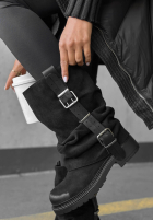 zamszowe Stiefel z klamrami Modern Way Schwarz