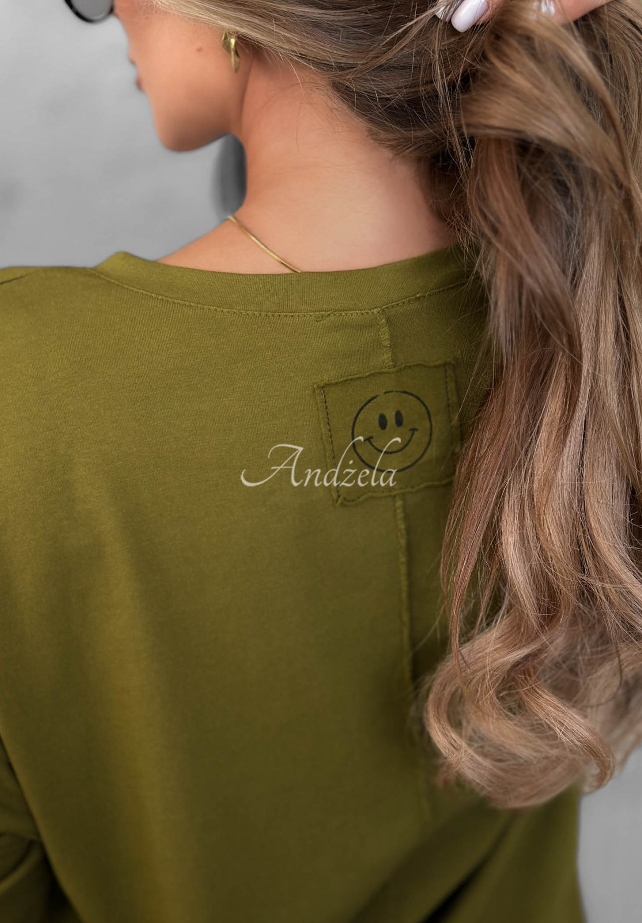 Langarmbluse aus Baumwolle mit V-Ausschnitt Daily Style Olivgrün