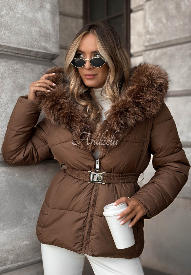 Kurze, gesteppte Jacke mit Kunstfell Frost Edge Schokoladenbraun