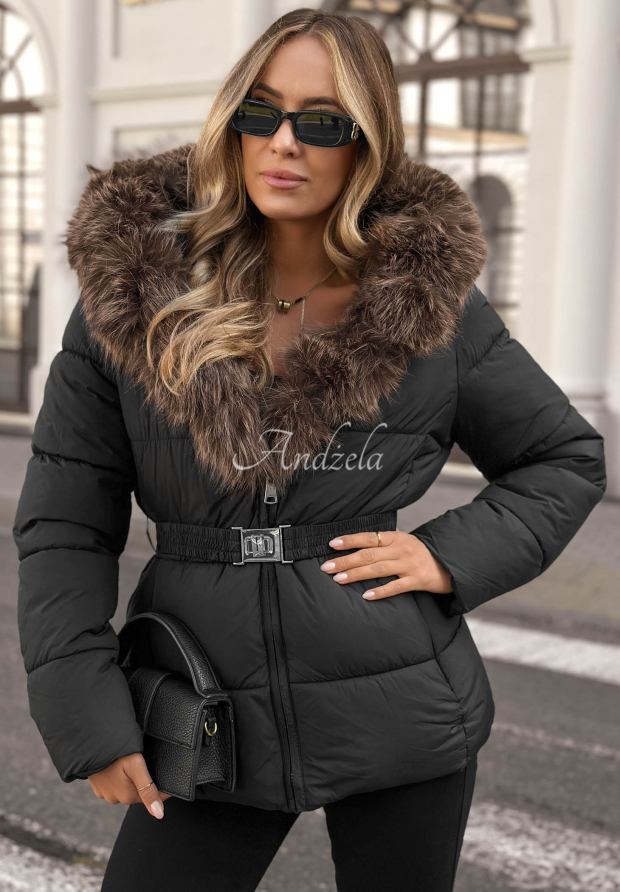 Kurze, gesteppte Jacke mit Kunstfell Frost Edge Schwarz