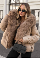 Pikowana Jacke z futerkiem Cloudy Morning Hell Beige