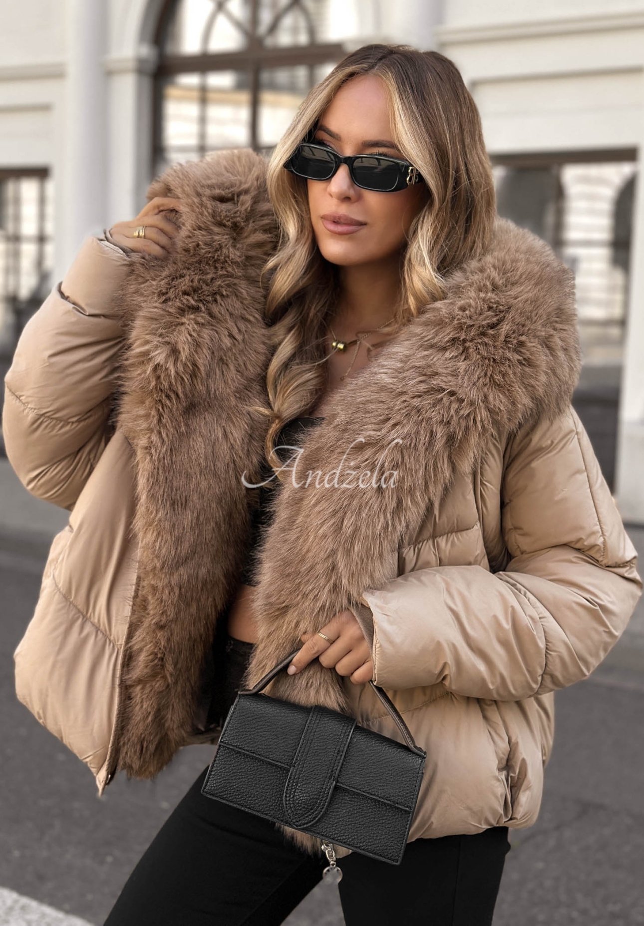 Gesteppte Jacke mit Kunstfell Cloudy Morning Beige