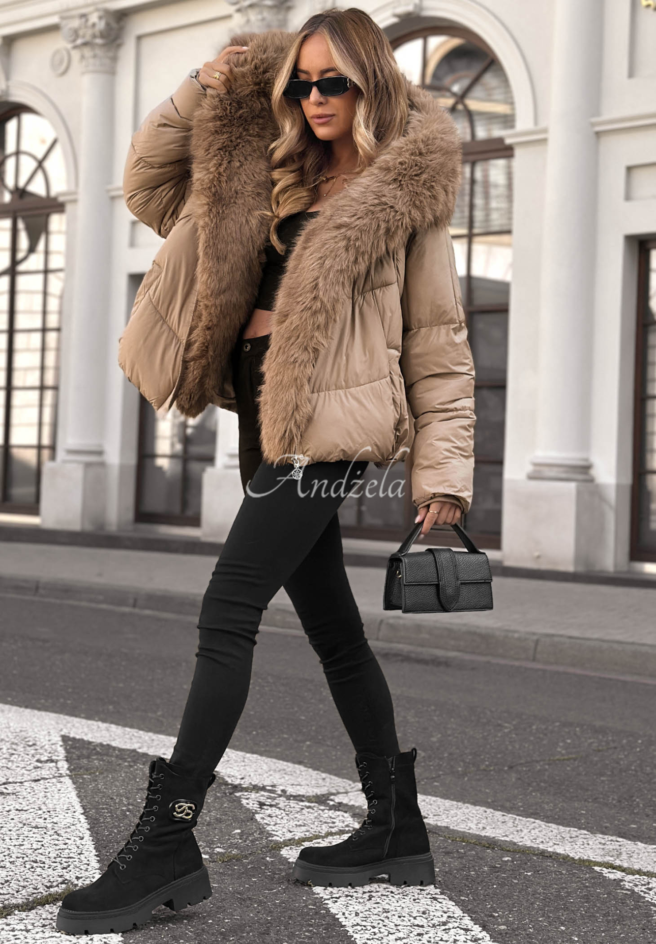 Gesteppte Jacke mit Kunstfell Cloudy Morning Beige