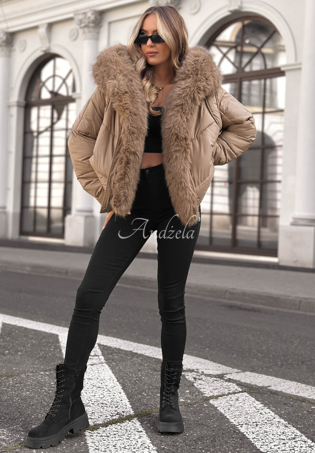 Gesteppte Jacke mit Kunstfell Cloudy Morning Beige