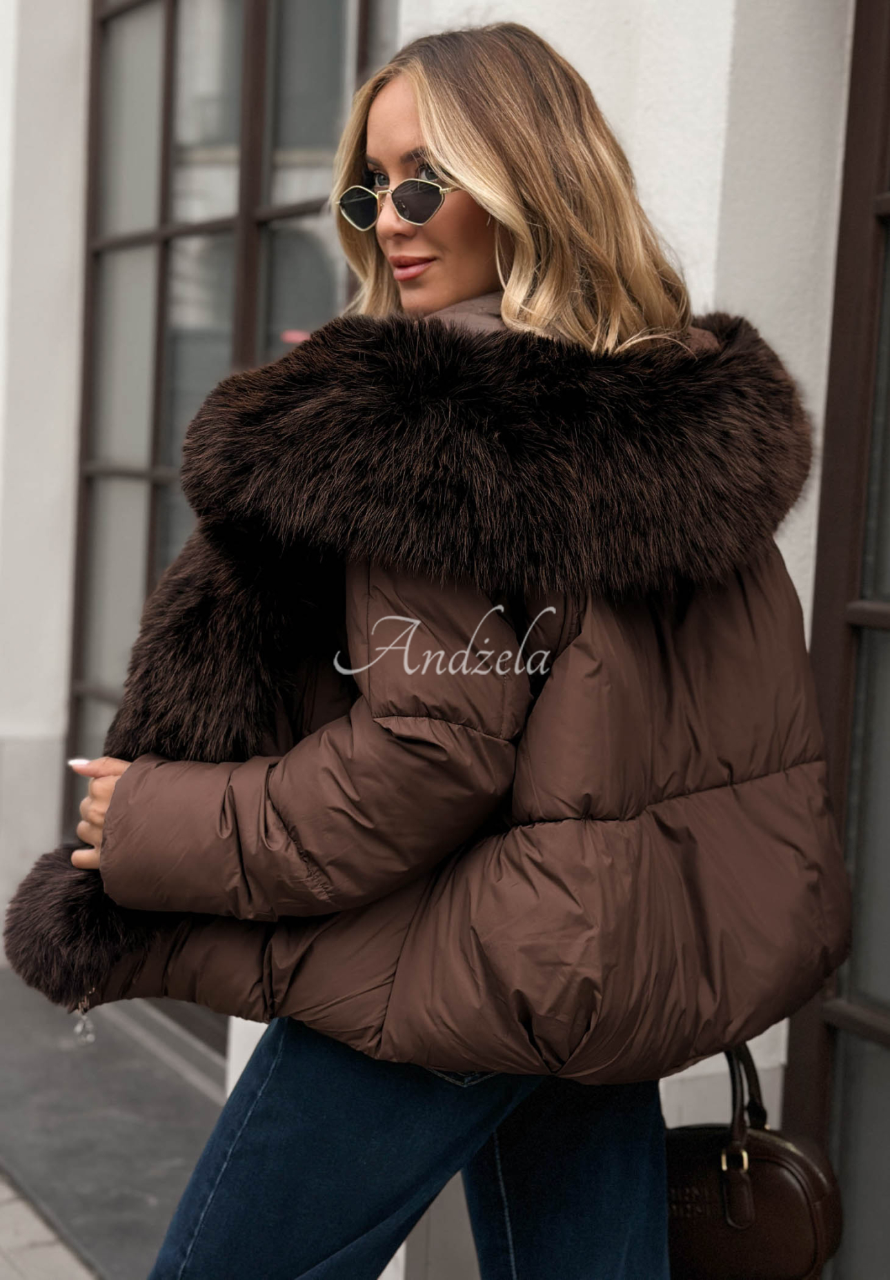 Gesteppte Jacke mit Kunstfell Cloudy Morning Schokoladenbraun