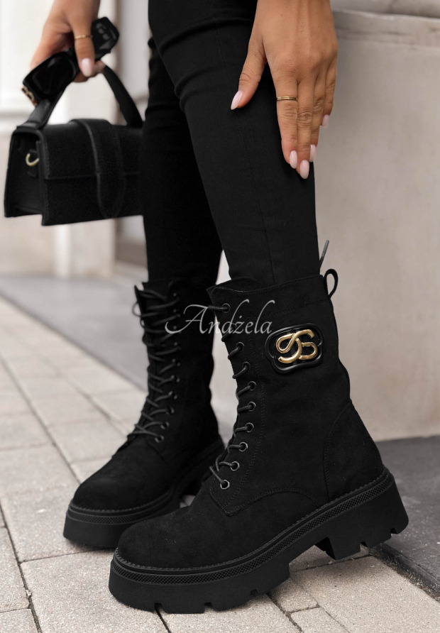 Stiefeletten aus Wildlederimitat mit Schn&uuml;rung Velvet Season Schwarz