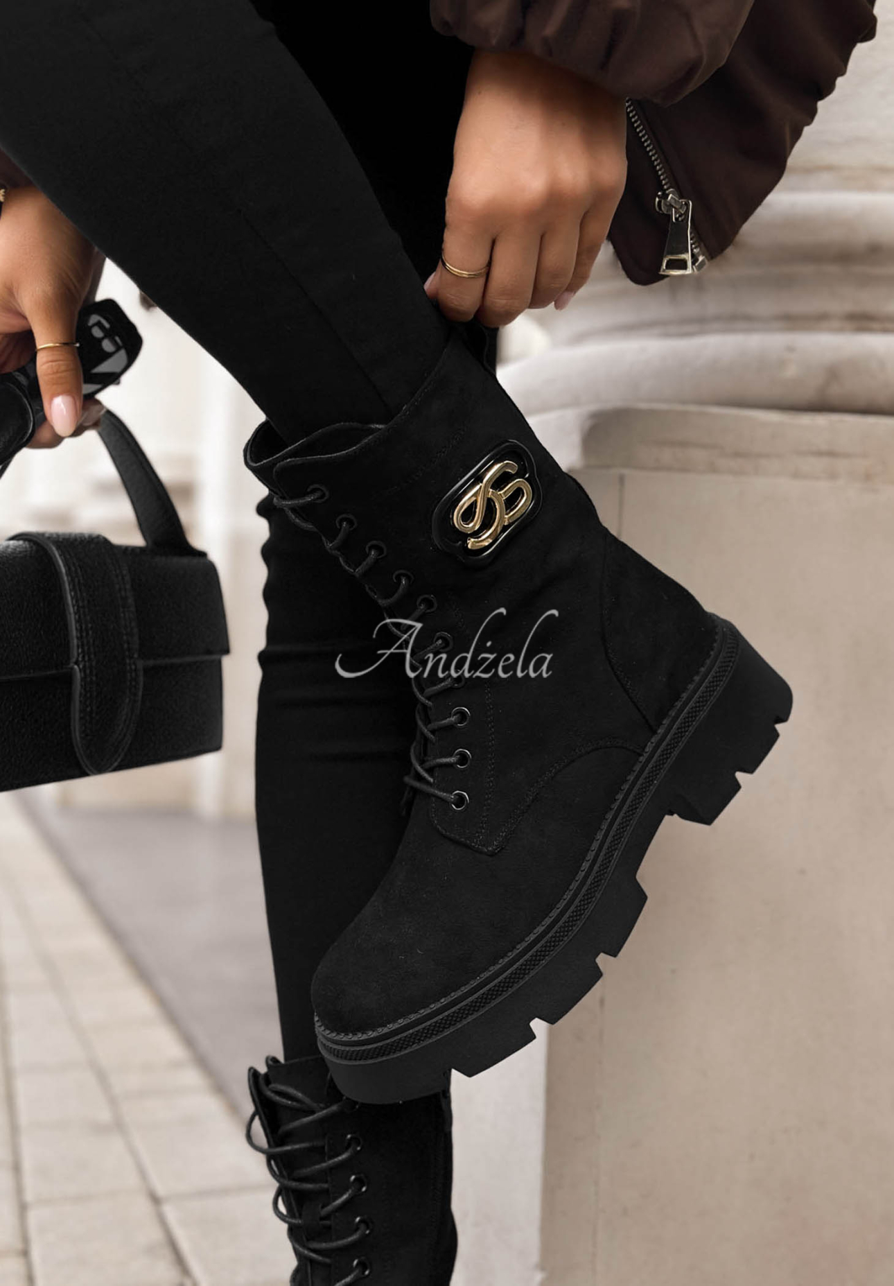 Stiefeletten aus Wildlederimitat mit Schnürung Velvet Season Schwarz