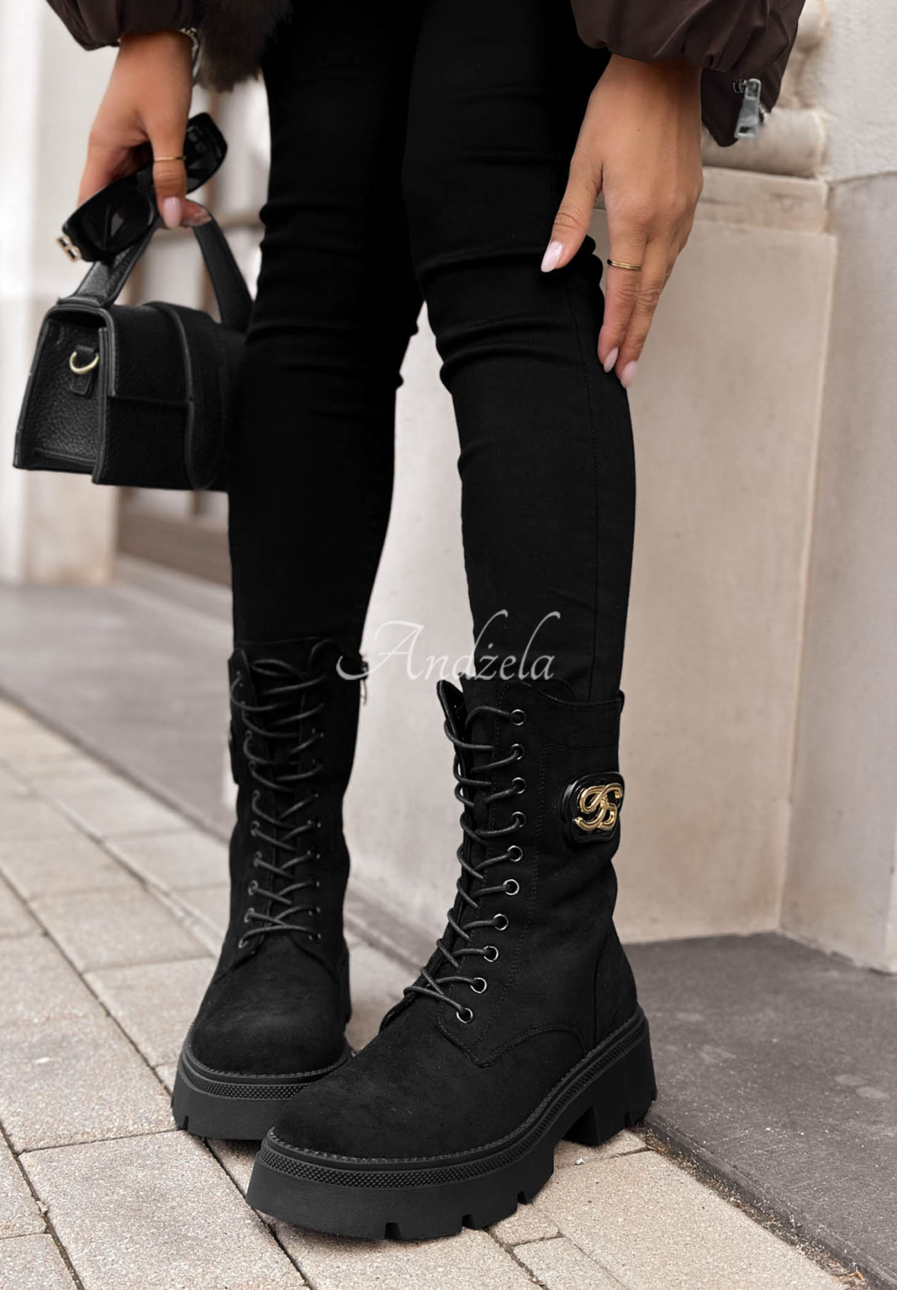 Stiefeletten aus Wildlederimitat mit Schnürung Velvet Season Schwarz
