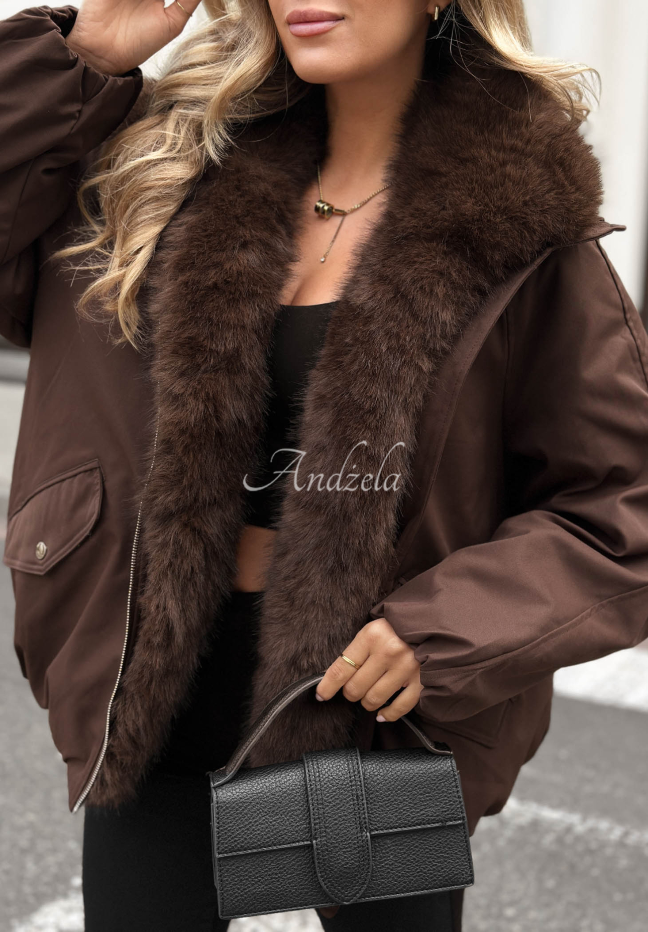 Oversize-Jacke mit Kunstfell Snow Angel Schokoladenbraun