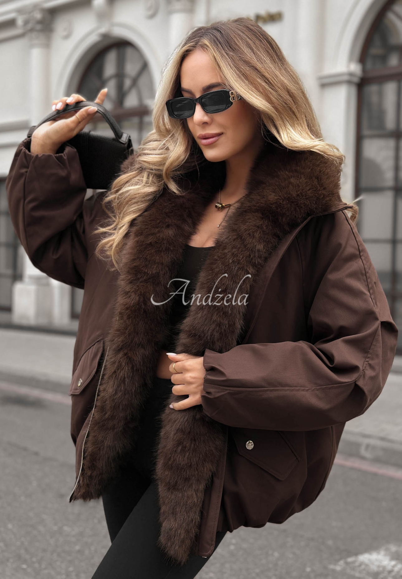 Oversize-Jacke mit Kunstfell Snow Angel Schokoladenbraun