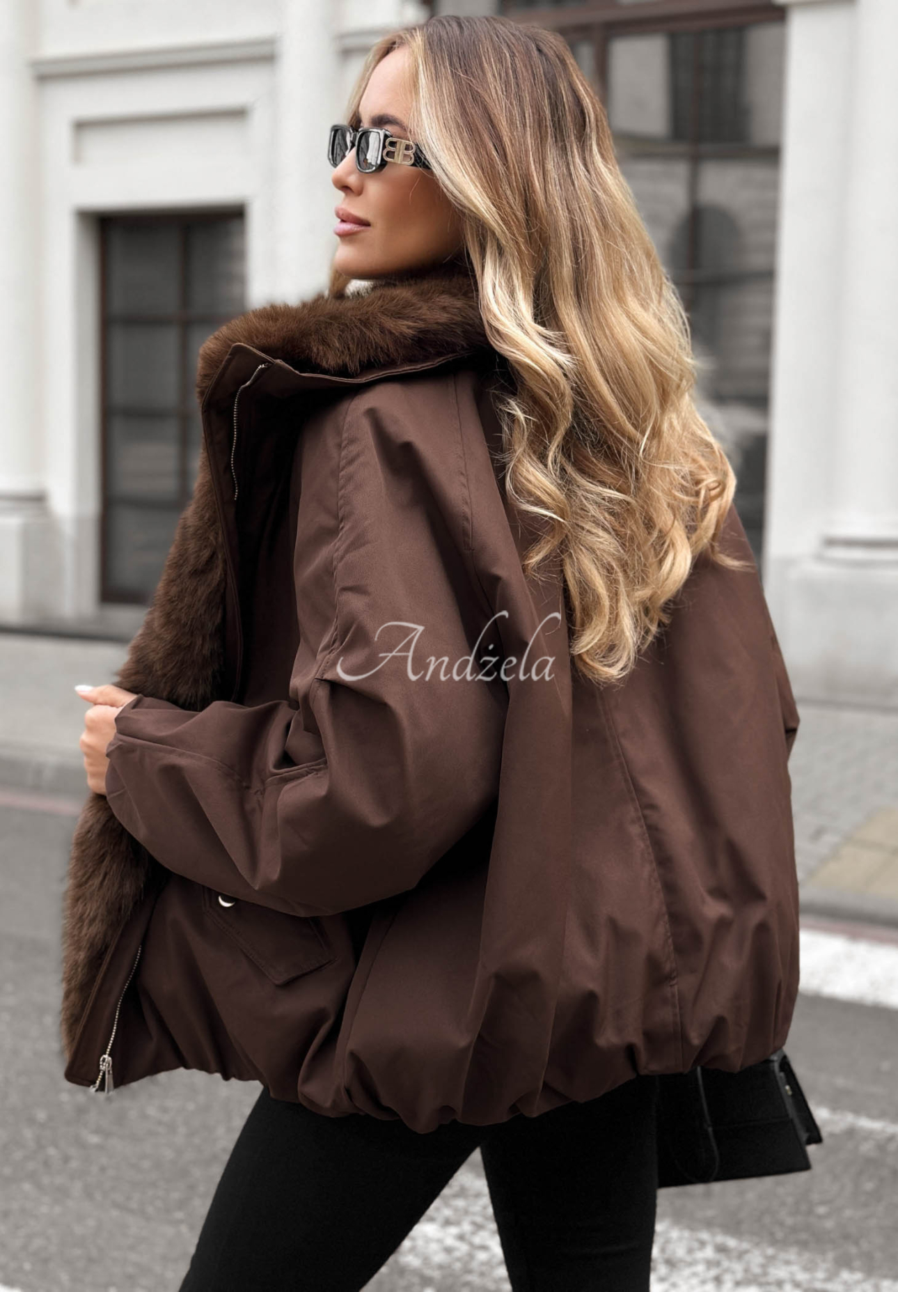 Oversize-Jacke mit Kunstfell Snow Angel Schokoladenbraun