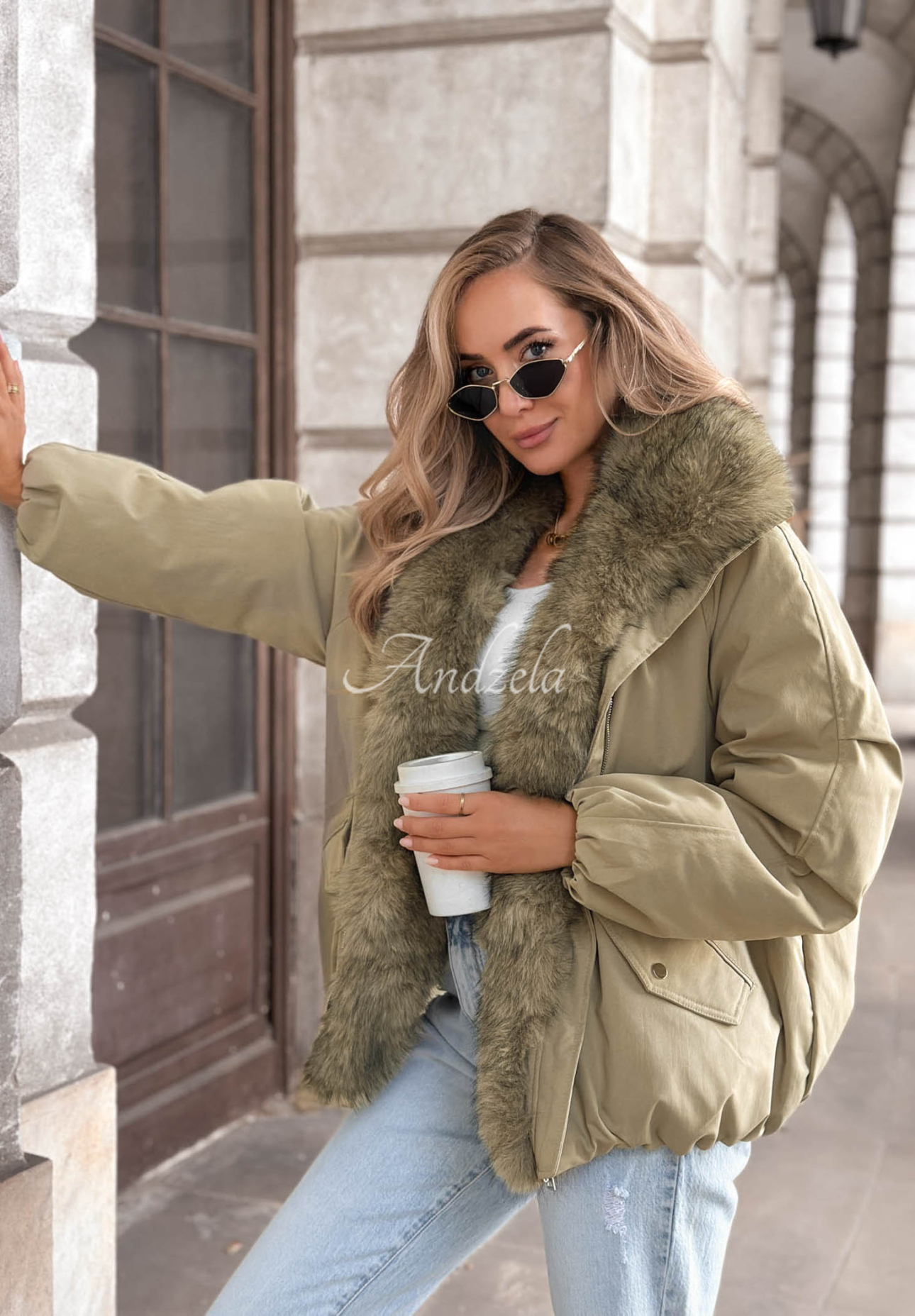 Oversize-Jacke mit Kunstfell Snow Angel Khaki