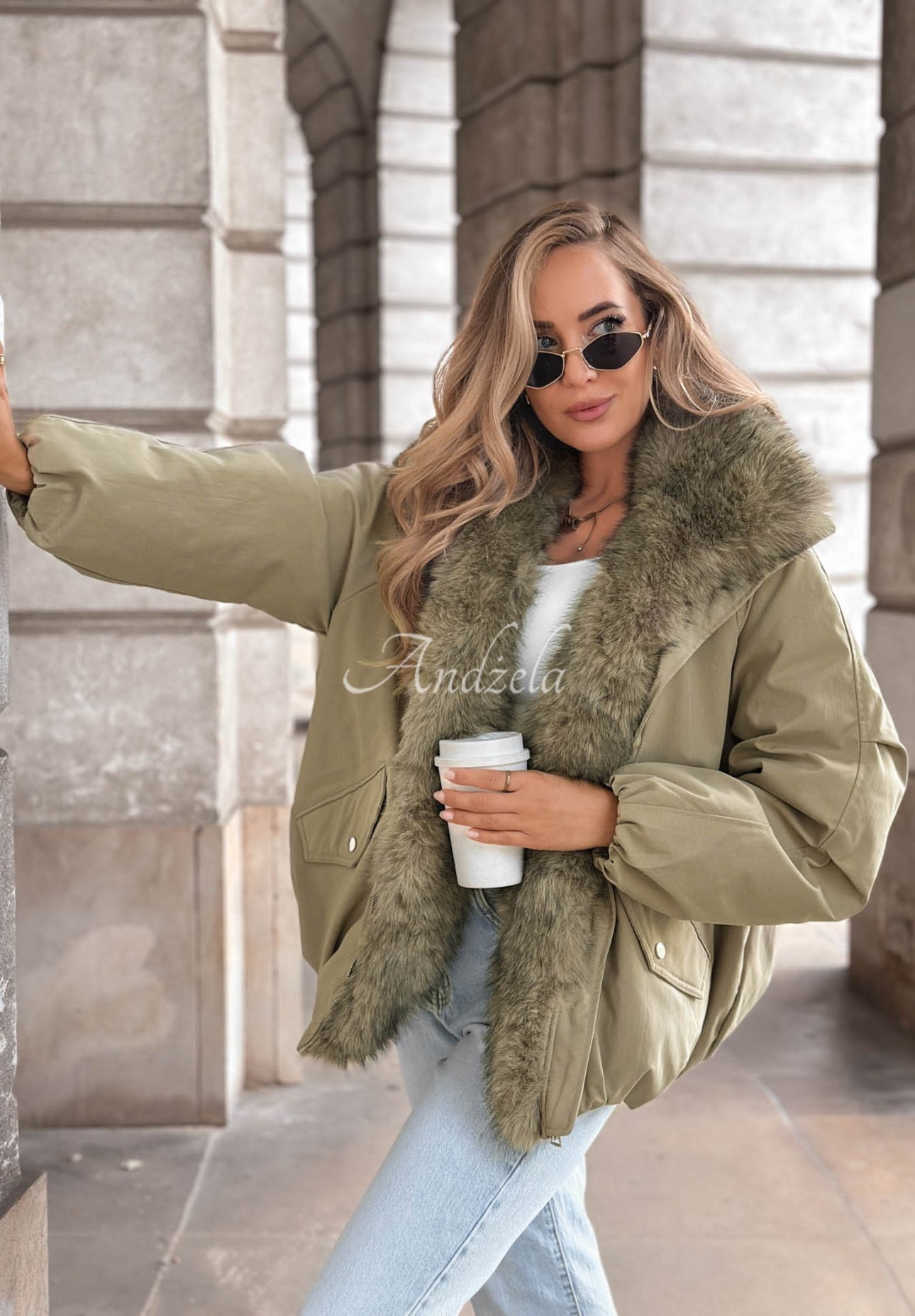 Oversize-Jacke mit Kunstfell Snow Angel Khaki
